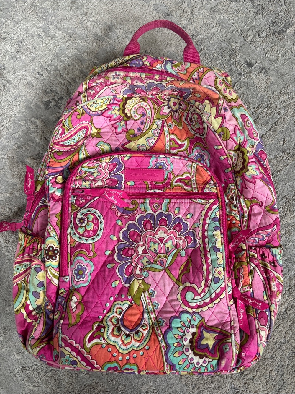 Vera Bradley Pink Paisley Quilted Floral Backpack with Multicolor Accents